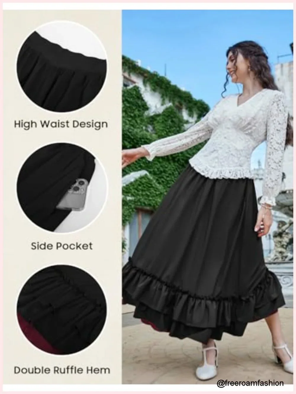 Victorian Maxi Skirt Women Renaissance Goth Flowy Skirt Elastic Waist